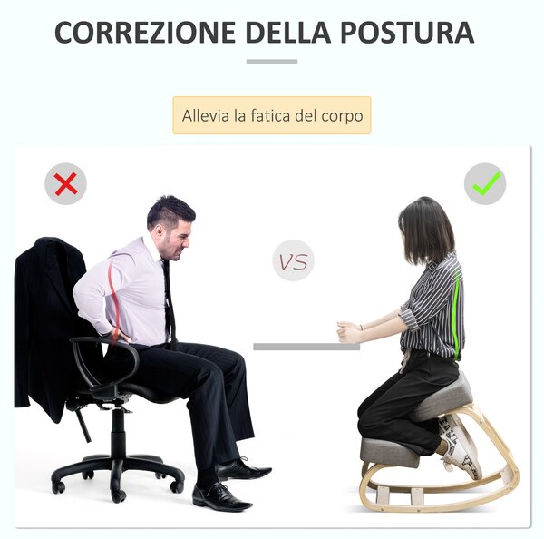Ergonomická klečící židle Vinsetto z březového dřeva, židle pro správné sezení s paměťovou pěnou a polyesterovým polstrováním pro domov i kancelář, še
