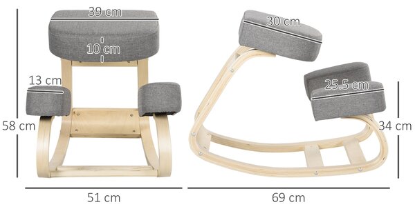 Ergonomická klečící židle Vinsetto z březového dřeva, židle pro správné sezení s paměťovou pěnou a polyesterovým polstrováním pro domov i kancelář, še