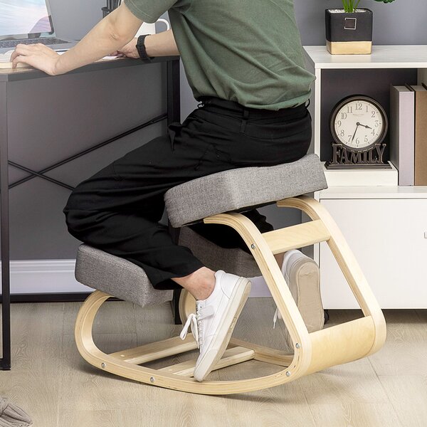 Ergonomická klečící židle Vinsetto z březového dřeva, židle pro správné sezení s paměťovou pěnou a polyesterovým polstrováním pro domov i kancelář, še