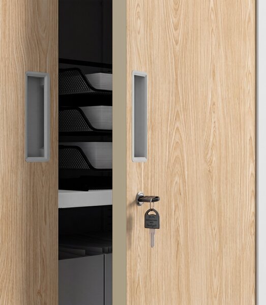 Kovová kancelářská skříň se sejfem bílá, dub sonoma, 900x1850x400 mm: FILIP II Eco Design