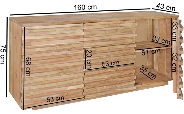 Příborník KADA 160 x 75 x 43 cm Masivní dřevo Akácie Natur