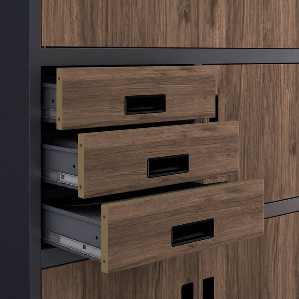 Kovová kancelářská skříň se sejfem antracitová, ořech, 900x1850x400 mm: FILIP II Eco Design