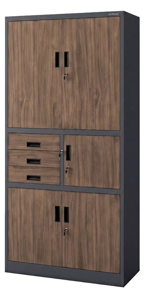 Kovová kancelářská skříň se sejfem antracitová, ořech, 900x1850x400 mm: FILIP II Eco Design