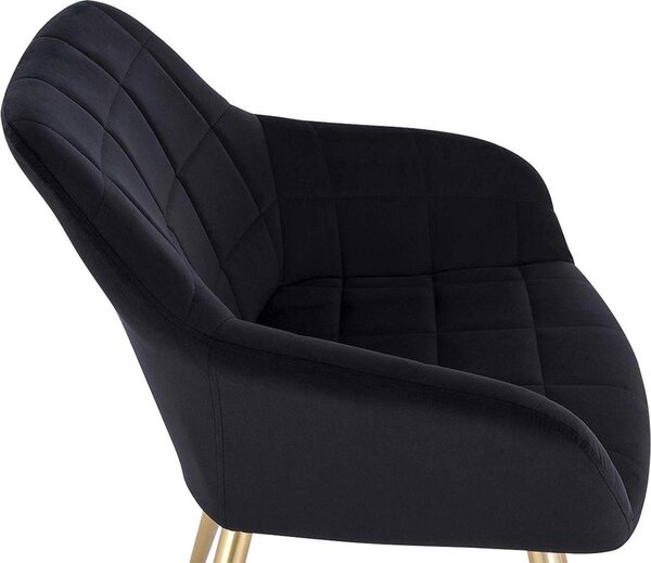 Happyment Židle Ziva – jídelní židle – černý samet – zlaté kovové nohy – 1 ks – výška sedáku 47 cm – Deluxe