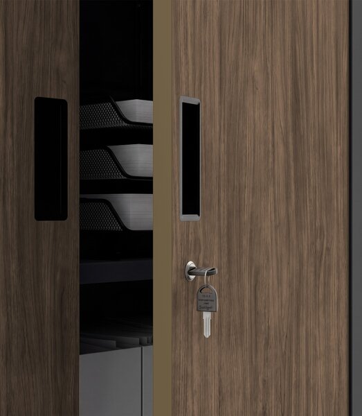 Kovová kancelářská skříň se sejfem antracitová, ořech, 900x1850x400 mm: FILIP II Eco Design