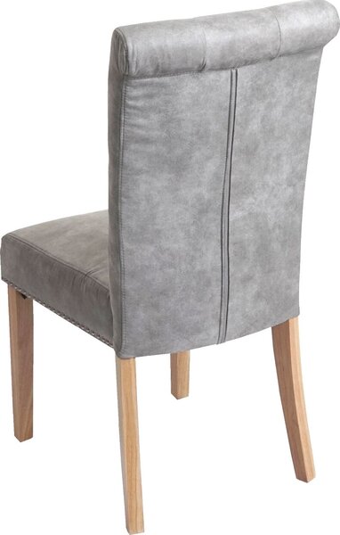 Sada 2 jídelních židlí Chesterfield II, židle kuchyňská židle, nýty látka/textil světle šedá, světlé nohy