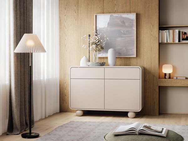 Kašmírový příborník se dvěma skříňkami a dvěma zásuvkami - moderní design, kulovité nohy, 108 x 75 x 39 cm