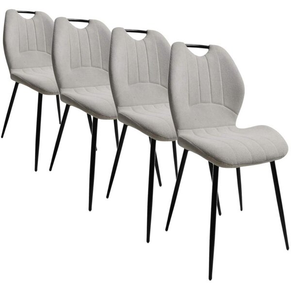 4 x sada béžových čalouněných jídelních židlí, moderní, pohodlné, robustní, ergonomické, obývací pokoj, vysoký komfort sezení, stabilní kovové nohy
