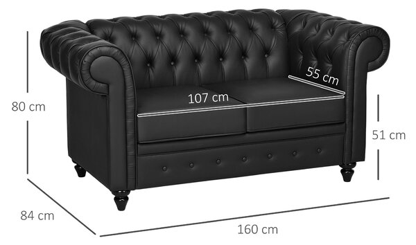 HOMCOM 2místná sedačka v Chesterfield stylu z umělé kůže, prošívaná pohovka s podpěrkami a silným polstrováním, pohovka na gumových dřevěných nohách d