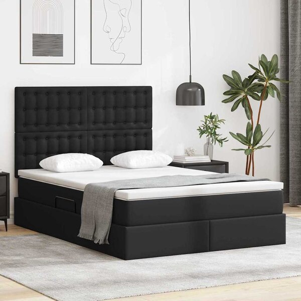Postel s úložným prostorem s čelo Černá 140 x 190 cm Umělá kůže 3371665