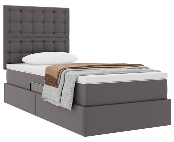 Postel s úložným prostorem s čelo Šedá 90 x 190 cm Umělá kůže 3371647