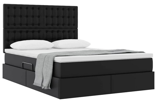 Postel s úložným prostorem s čelo Černá 140 x 190 cm Umělá kůže 3371665