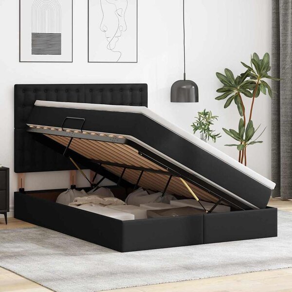 Postel s úložným prostorem s čelo Černá 140 x 190 cm Umělá kůže 3371665