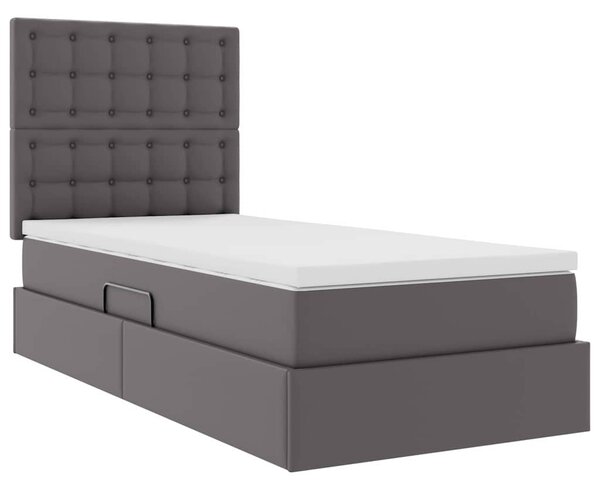 Postel s úložným prostorem s čelo Šedá 90 x 190 cm Umělá kůže 3371647