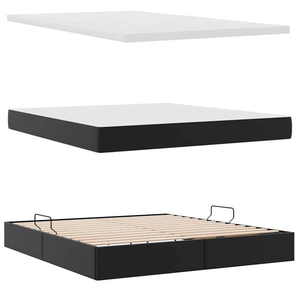 Postel s úložným prostorem s čelo Černá 160 x 200 cm Umělá kůže 3371673