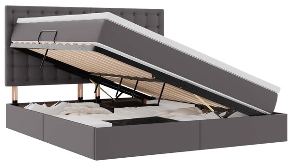 Postel s úložným prostorem s čelo Šedá 160 x 200 cm Umělá kůže 3371675