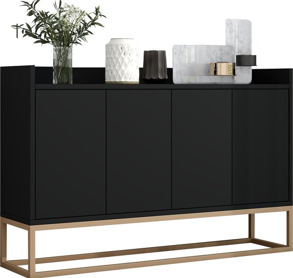 Krásná moderní komoda se 4 dvířky 120 cm s příborníkem do jídelny, obývacího pokoje, kuchyně - černá