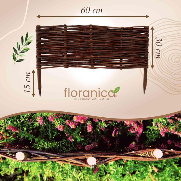 Floranica 1 kus Vrbový plot 30 cm x 60 cm – Zahradní plot z vrbového proutí Palisáda Přírodní oplocení Ohraničení záhonu