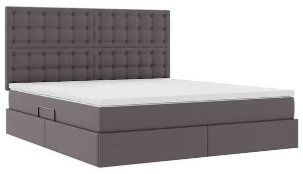 Postel s úložným prostorem s čelo Šedá 160 x 200 cm Umělá kůže 3371675