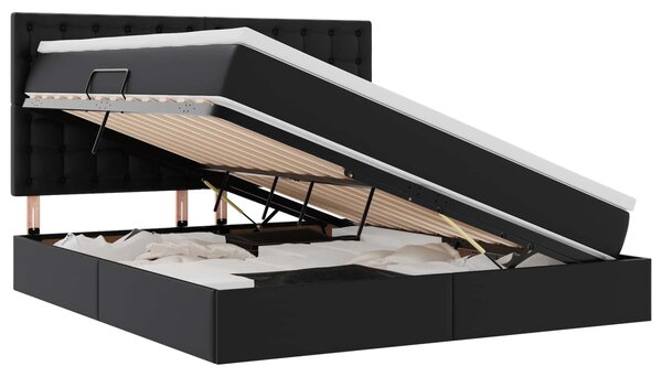 Postel s úložným prostorem s čelo Černá 160 x 200 cm Umělá kůže 3371673