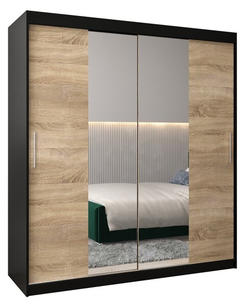 Šatní skříň 180 cm Toki 1 (Černá matná + Dub sonoma)