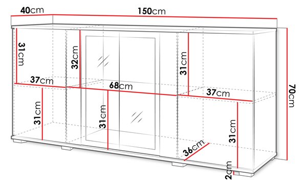 Komoda s dvířky a LED osvětlením EANA - bílá / bílá lesklá