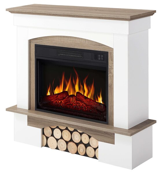 Elektrický krb ArtiFlame Woodley AF23S bílá / dub šedý - Elektrický vestavný krb 1800 W, realistický efekt plamene LED, funkce topení, dálkové ovládání