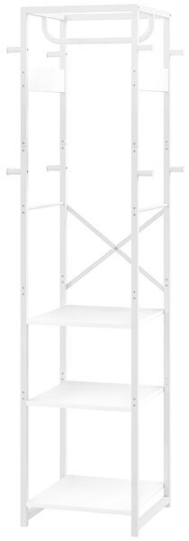 HOMCOM Stojan na kabáty s tyčí a 3 otevřenými policemi, Stojan na kabáty z MDF a oceli do předsíně a ložnice, 38,5x30x170 cm, Bílý | Aosom