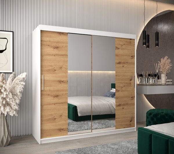 Šatní skříň 200 cm Toki 1 (Bílá matná + Dub artisan)