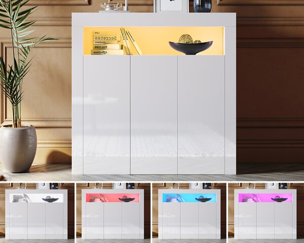SONNI komoda bílá vysoký lesk 116x93x35cm s LED diodami 12 barev lze nastavit