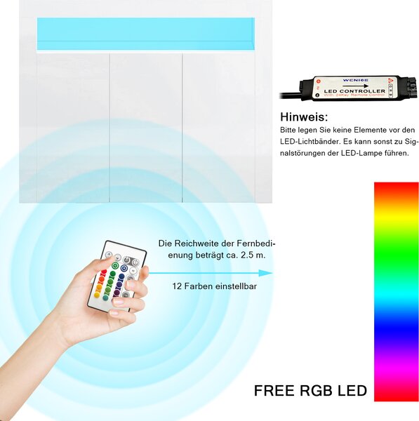SONNI komoda bílá vysoký lesk 116x93x35cm s LED diodami 12 barev lze nastavit
