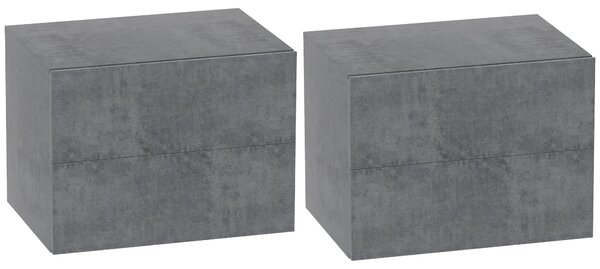 HOMCOM Sada 2 nástěnných nočních stolíků se 2 zásuvkami, noční stolky do ložnice, úsporné postranní stoly do obývacího pokoje, 40x29x30 cm, šedý cemen