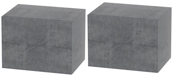 HOMCOM Sada 2 nástěnných nočních stolíků se 2 zásuvkami, noční stolky do ložnice, úsporné postranní stoly do obývacího pokoje, 40x29x30 cm, šedý cemen