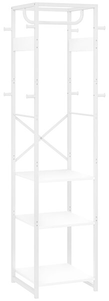 HOMCOM Stojan na kabáty s tyčí a 3 otevřenými policemi, Stojan na kabáty z MDF a oceli do předsíně a ložnice, 38,5x30x170 cm, Bílý | Aosom