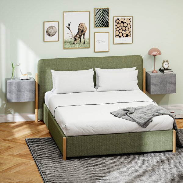 HOMCOM Sada 2 nástěnných nočních stolíků se 2 zásuvkami, noční stolky do ložnice, úsporné postranní stoly do obývacího pokoje, 40x29x30 cm, šedý cemen