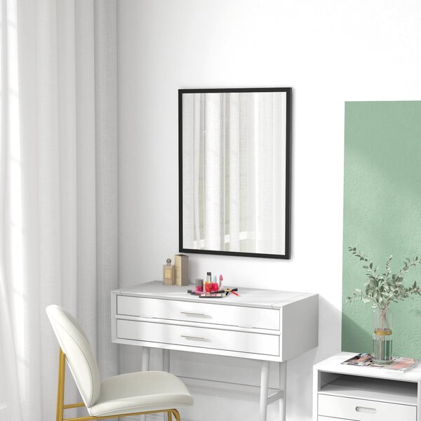 HOMCOM Obdélníkové Zrcadlo se Háčky, Zrcadlo ve Skle a MDF, 60x80 cm, Černé | Aosom