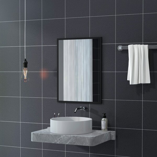 HOMCOM Obdélníkové Zrcadlo se Háčky, Zrcadlo ve Skle a MDF, 60x80 cm, Černé | Aosom