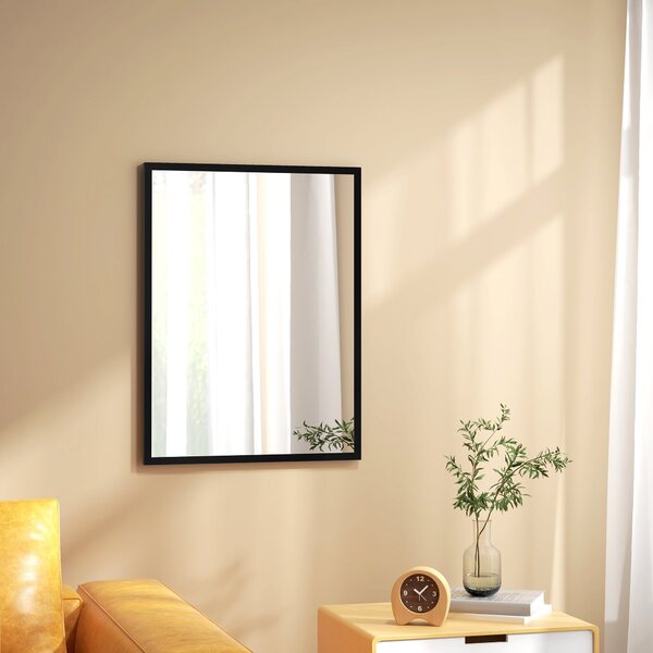 HOMCOM Obdélníkové Zrcadlo se Háčky, Zrcadlo ve Skle a MDF, 60x80 cm, Černé | Aosom