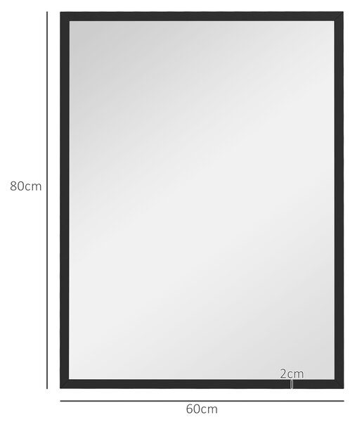 HOMCOM Obdélníkové Zrcadlo se Háčky, Zrcadlo ve Skle a MDF, 60x80 cm, Černé | Aosom