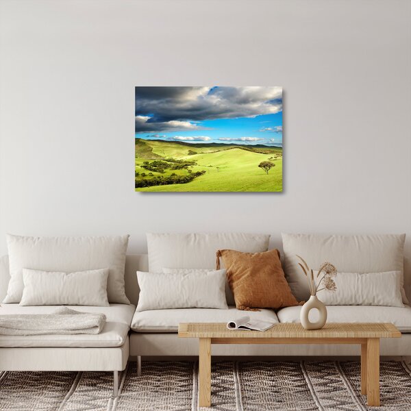 Skleněný obraz - Zelená krajina s pahorky (70x50 cm)