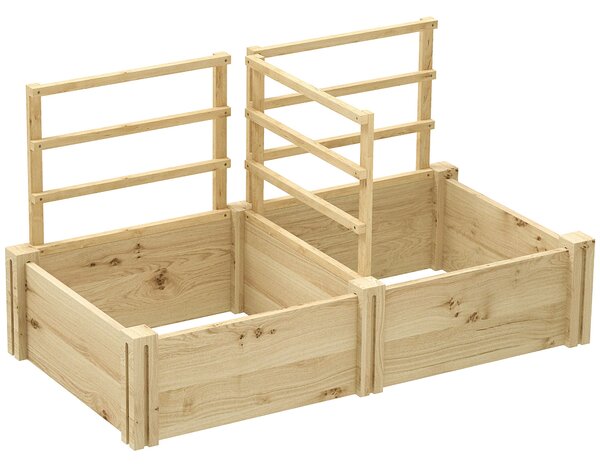 Outsunny Vyvýšený Záhon s 3 Trellisy, Otevřeným Dnem a 2 Květináči, Dřevěný Květináč s Trellis pro Popínavé Rostliny, pro Balkon, 119x62,5x64 cm, Dřev