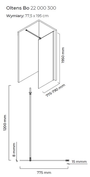 Oltens Bo sprchová zástěna 80 cm černá matný/průhledné sklo 22000300