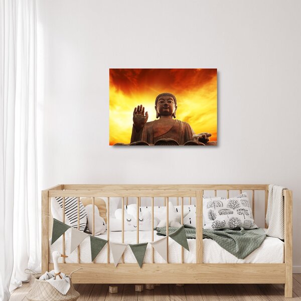 Skleněný obraz - Buddha s červenožlutým pozadím (70x50 cm)