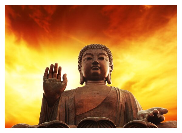 Skleněný obraz - Buddha s červenožlutým pozadím (70x50 cm)