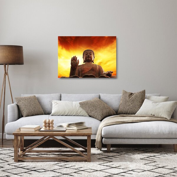 Skleněný obraz - Buddha s červenožlutým pozadím (70x50 cm)