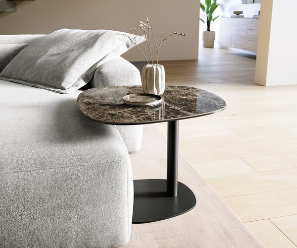 DELIFE Konferenční stolek Edge Boot 60x60 cm keramika Laminam® Emperador Extra Lucidato tmavě hnědá Eleny kov černá