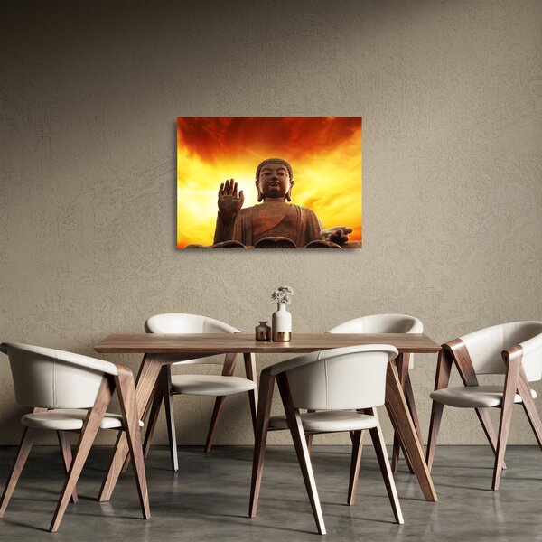 Skleněný obraz - Buddha s červenožlutým pozadím (70x50 cm)
