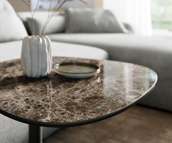 DELIFE Konferenční stolek Edge Boot 60x60 cm keramika Laminam® Emperador Extra Lucidato tmavě hnědá Eleny kov černá
