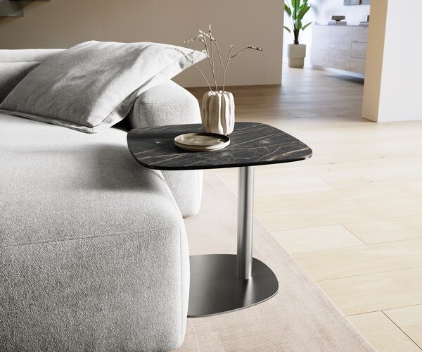 DELIFE Konferenční stolek Edge oválný tvar 50x50 cm keramika Laminam® Noir Desir hnědá Eleny nerezová ocel broušená