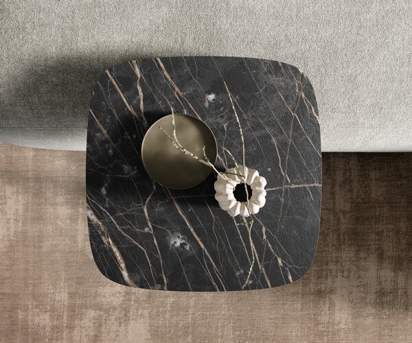 DELIFE Konferenční stolek Edge oválný tvar 50x50 cm keramika Laminam® Noir Desir hnědá Eleny nerezová ocel broušená